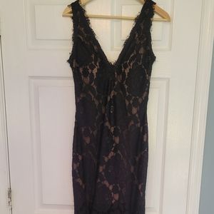 Betsy and Adam V-neck Floral Lace Mermaid Gown with Eyelash Trim - 8